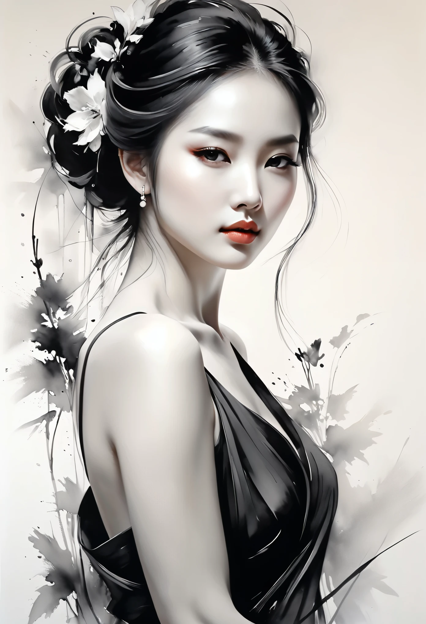 A painting of a woman with flowers in her hair - SeaArt AI