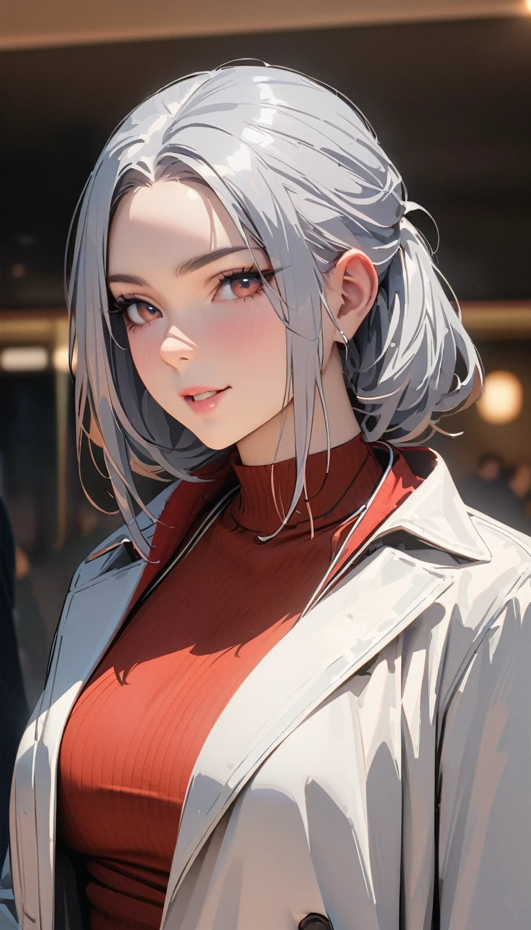 masterpiece , modern, Verism, masterpiece, super detail, best quality, 4K ,((Adult face)), woman,Wearing a white coat,Mature woman