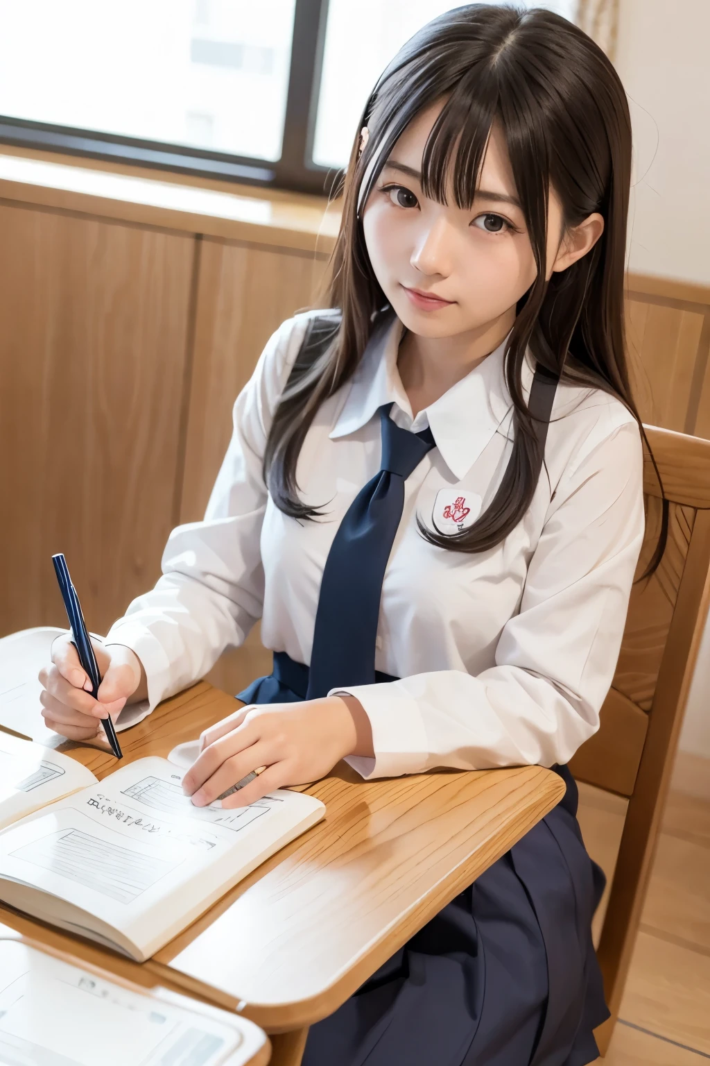 cute japanese woman, school uniform, studying world history