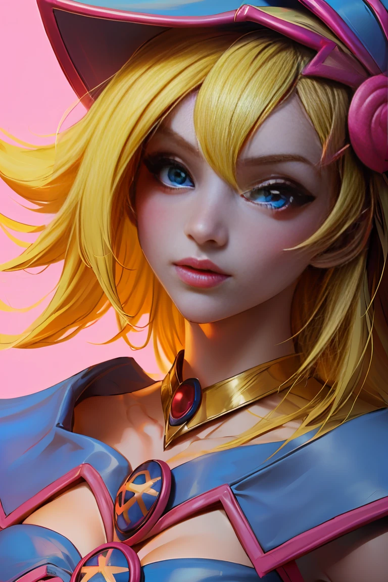 take closeup. beautiful face dark Magician girls，blond hair. blue eyes.  pink lips. Thick and long eyelashes. Highlight beautiful nails. big breasts. 