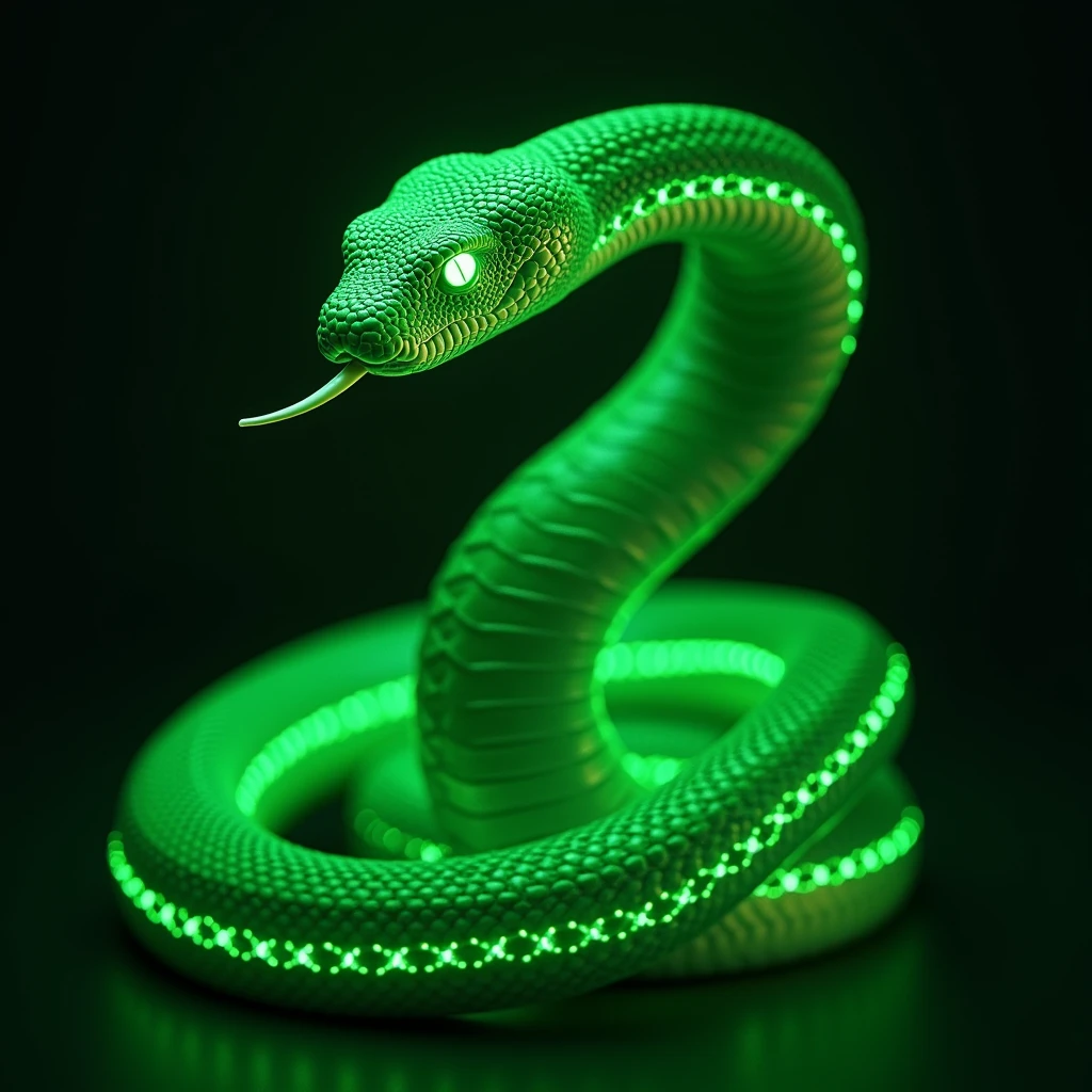 a neon green Slytherin-style snake