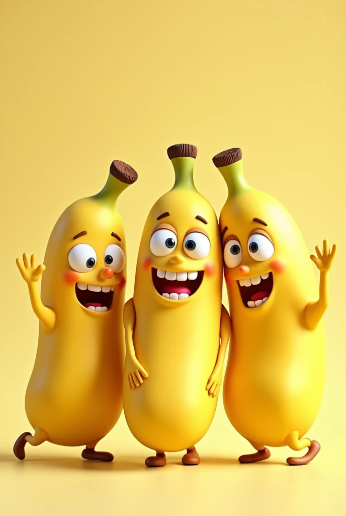 Generates three animated bananas