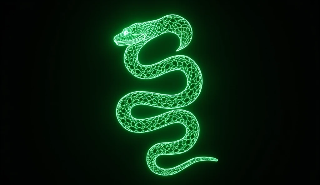 a neon green slytherin style snake, black backdrop, voldemorte written in neon 