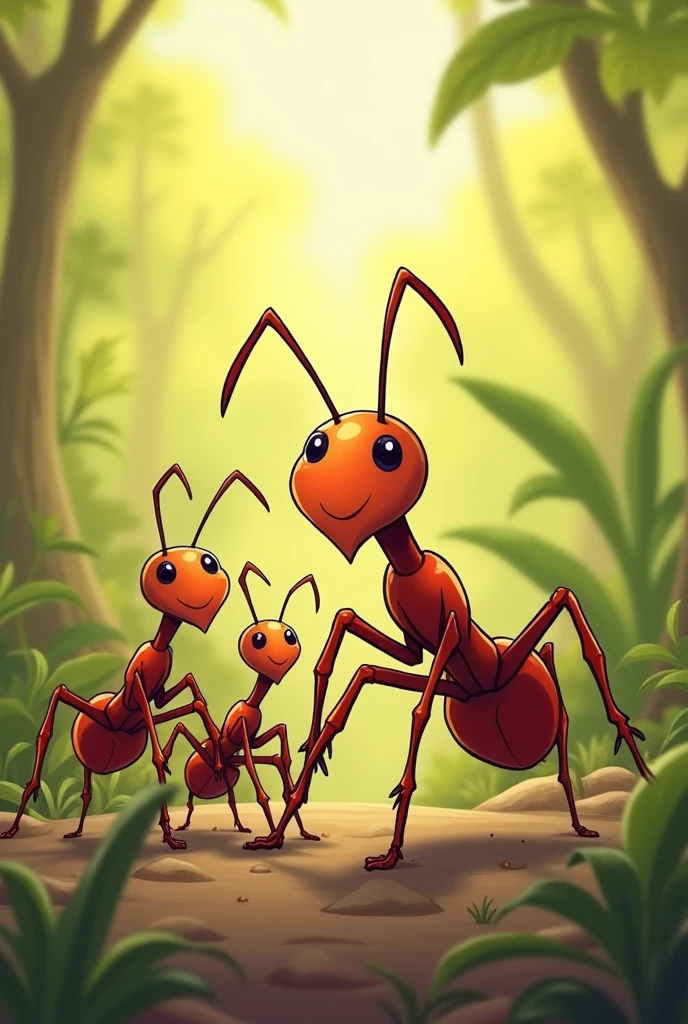 Cartoon of a family of ants