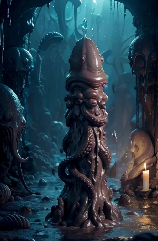 cave darkness moisture slime Rough texture Vertical Stone statue Stone Pillar grotesque Penis penis mollusc erotic octopus half submerged