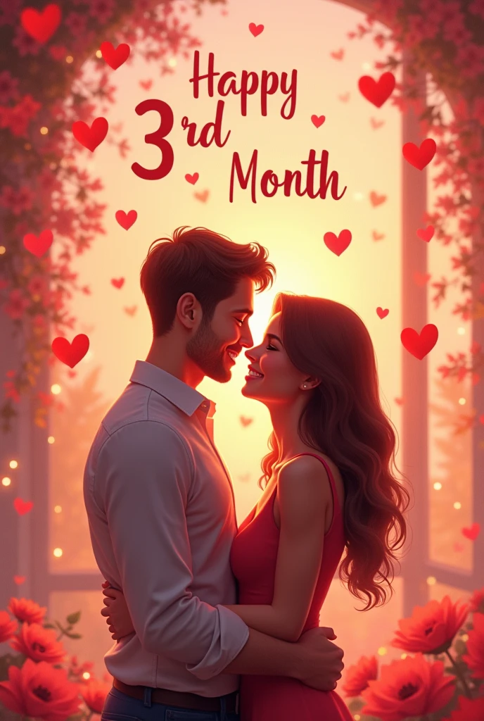 love image, hearts, text that says happy 3rd month