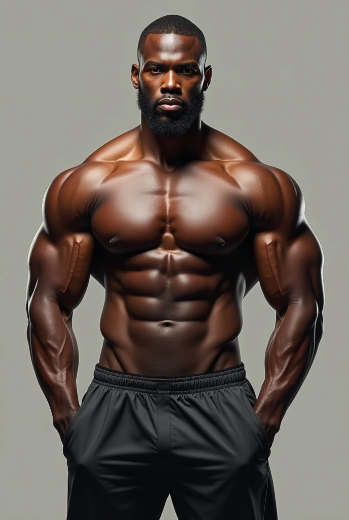 Black muscular man, with Penile bulge showing through the pants