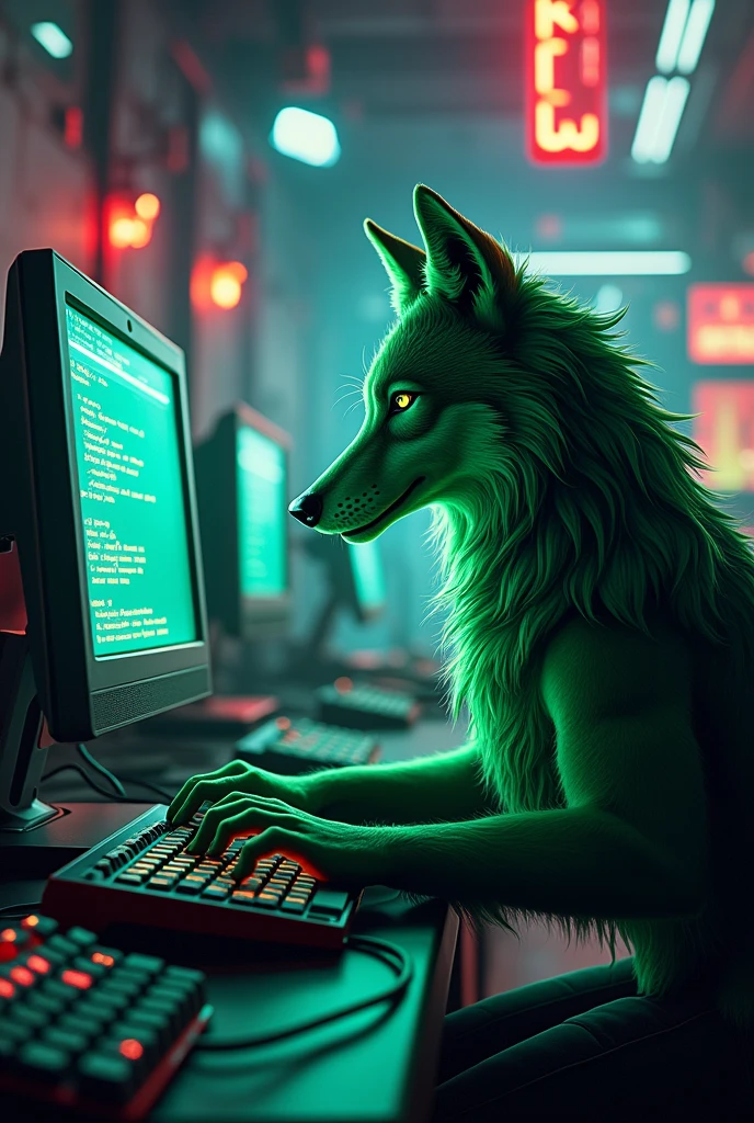 A free fire guild image with a green wolf writing code read