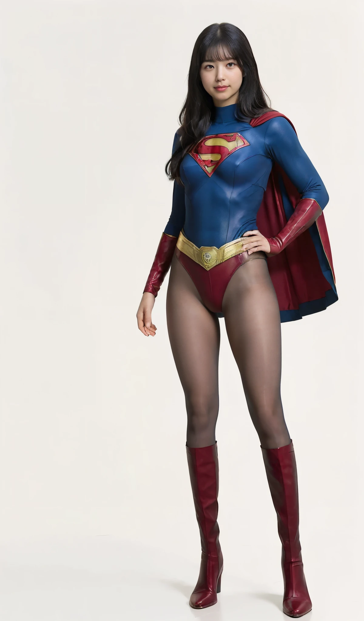 No background、(((Beautiful legs in black tights.)))、(((Legally express the beauty of your smile)))、((((Make the most of your original images)))、(((体にぴったりフィットするSupergirl Costume)))、(((Supergirl Costume)))、(((Beautiful hair with twin tails)))、(((suffering)))、(((Please wear black tights....、Wear red boots)))、((Best image quality、8k))、((Highest quality、8k、masterpiece:1.3))、(((Preserve background )))、Sharp focus:1.2、Beautiful woman with perfect figure:1.4、Slim Abs:1.2、Wet body:1.5、Highly detailed face and skin texture、8k