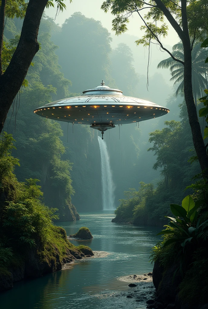 Flyng saucer
style alien flying over the Amazon River next bout