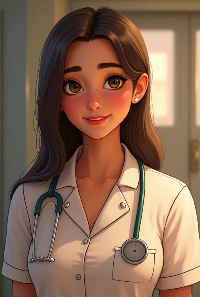 Disney Pixar Inspiration CAROL A VIRTUOUS WOMAN AND A WOMAN OF FAITH A GREAT EXAMPLE OF A WOMAN AND MOTHER OF ANA ESTHER A WOMAN WITH LIGHT BROWN EYES LIGHT BROWN SKIN STRAIGHT BROWN HAIR WEARING A HOSPITAL NUTRITION PROFESSIONAL UNIFORM