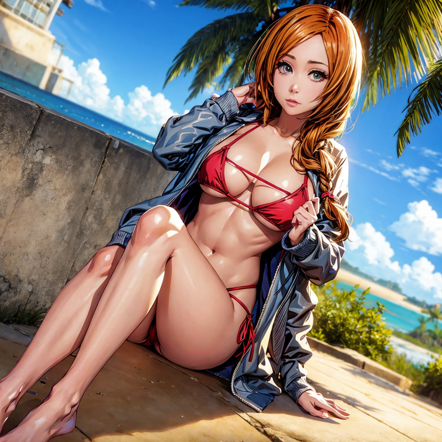 Orihime inoue, wearing sexy bikini, in The beach, full body