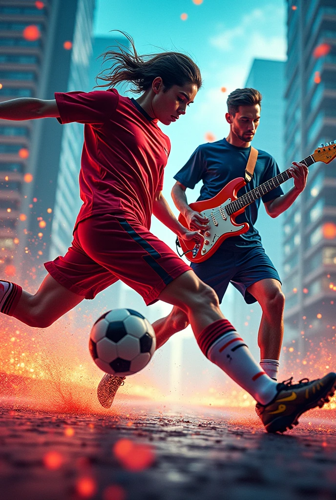 Create a magazine cover that has sports as its content priority (Soccer) and music