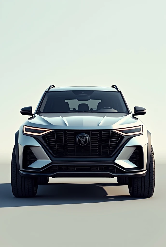 Brown car SUV WITH 4 DOORS, FURIOUSLY SHAPED HEADLIGHTS with a stylized LION-shaped logo, grilles VERY SIMILAR TO THOSE OF AN AUDI Q7 MIXED WITH THAT OF A 2024 Mercedes BENZ 