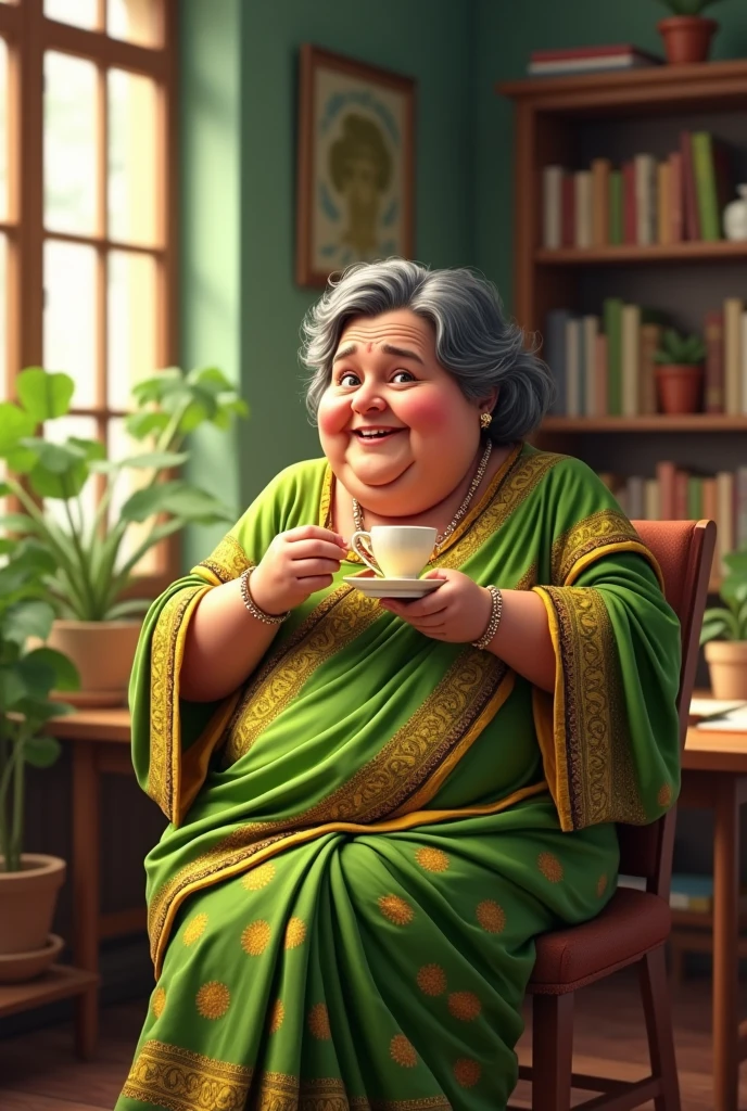 A fatty tea addicted teacher with saree and green tea 