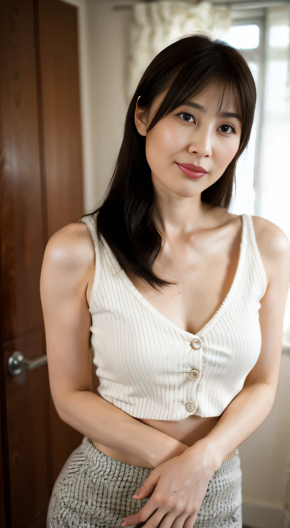 Highest quality、超High resolution、（8k， RAW Photos， Highest quality，（Defined Abs：1.1），（Perfect body：1.1），Neckwear，Lock，Full body photo，Cleavage， Exposed bare shoulders，sweater，Short skirt，（Highly detailed CG 8k wallpaper），（Very sophisticated and beautiful），（masterpiece），（Highest quality：1.0），（超High resolution：1.0），[High resolution]，Delicate skin，Super detailed
