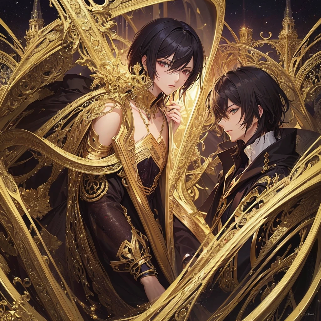 (masterpiece, top quality, best quality, official art, beautiful and aesthetic:1.2),(1man, Lelouch Lamperouge), extreme detailed,(fractal art:1.3),colorful,highest detailed, 1 man , male, gold, god, mirage