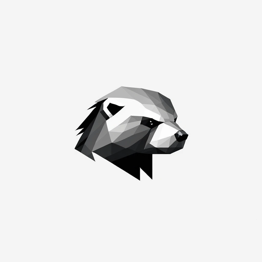 modern_logo, Honey badger, angry, strong, bold, artistic, design, 3D, monochromatic, polygonal, simple lines, simple geometry, incorporate the word PEN