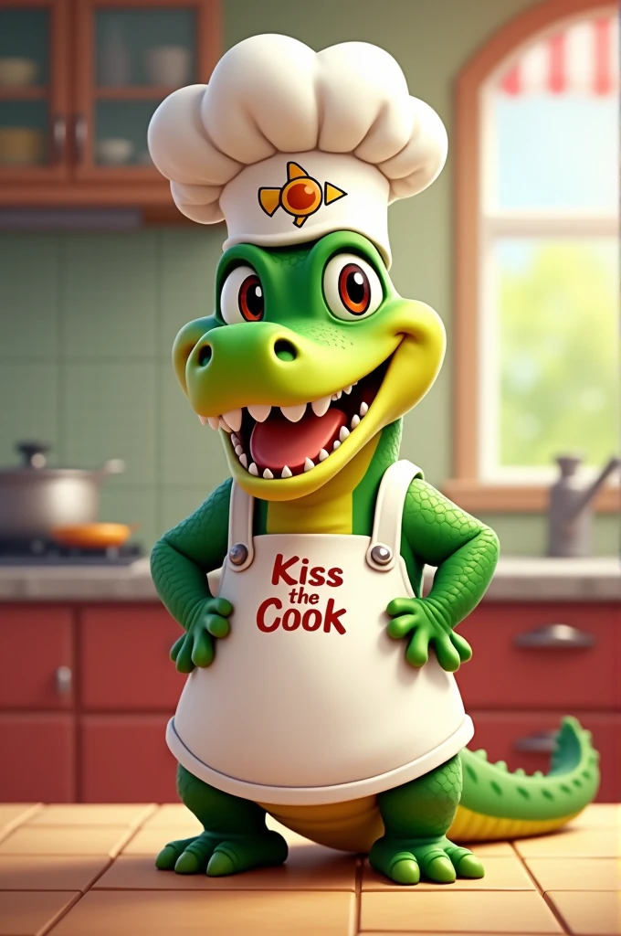 Baby crocodile as a cartoon character in a chef&#39;s outfit