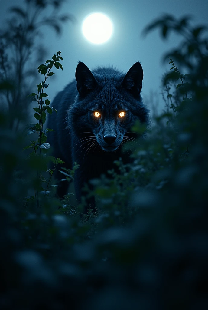 furious eyes behind the bushes on the moonlit night