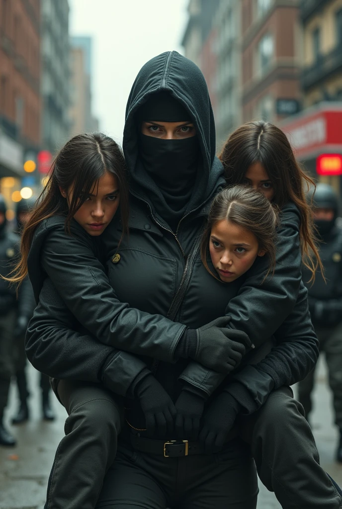 A woman carrying people and wearing a balaclava who kills a woman in a gi joe soldier outfit