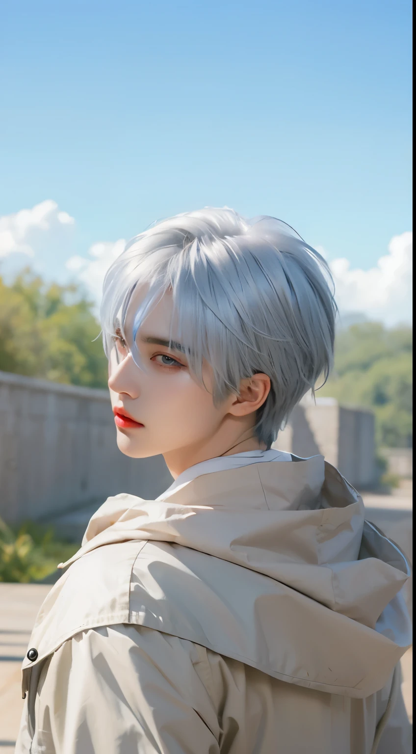 Himmel, male, caracter of frieren anime, handsome face, grey eyes, blue hair, white clothes, detailed face, detailed hair, detailed eyes, detailed hand, ultra realistic, ultra detailed, best quality, masterpiece.