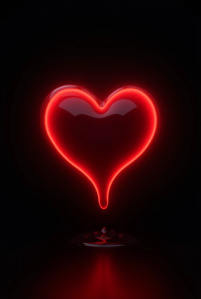 Generates an image of a red heart, minimalist, Black background, neon red color, It gives the effect of melting but the liquid does not fall off, Totally black background,