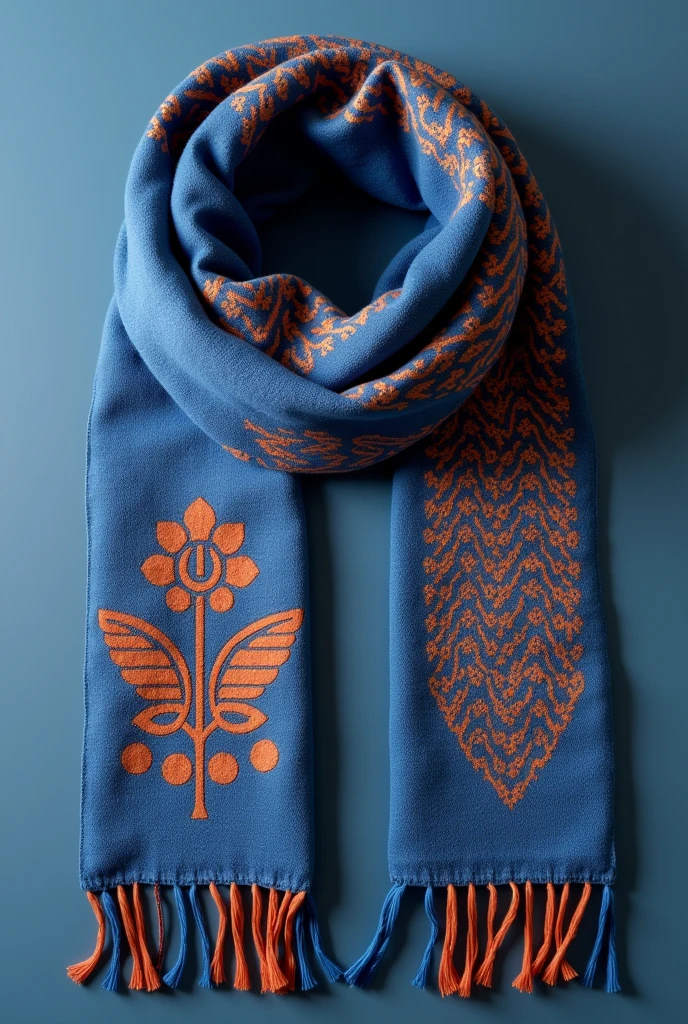 A blue tone，Orange-embellished bank employee scarf