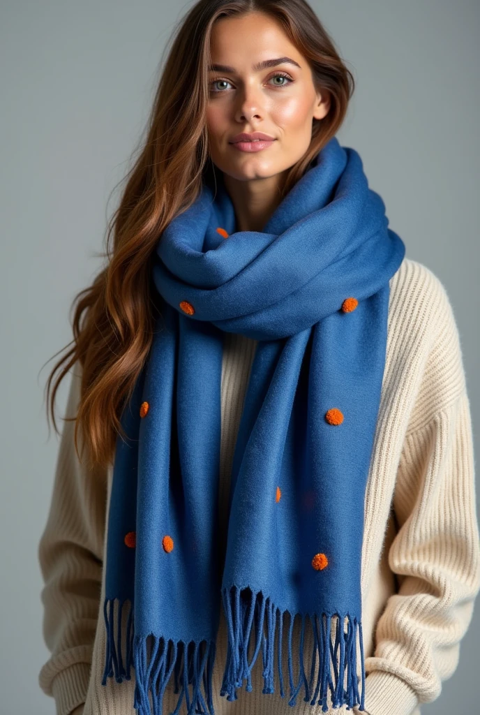 A blue tone,Orange-embellished bank employee scarf