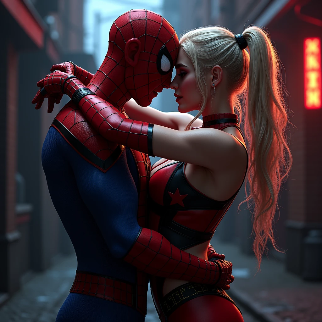 Spider-Man Love story with harley Quinn sexiest scene, Full body image.