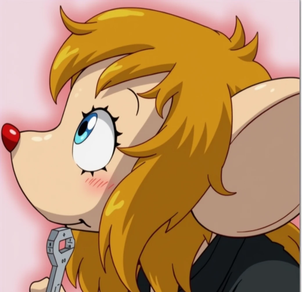 sexy mouse woman, gadget hackwrench, eyes half open, long blonde hair, hd ultra realistic,