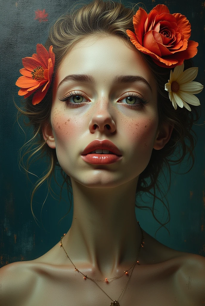 I am the last surrealist painting that exists on this planet, the last work of art that represents a beautiful woman full of hope. , The message I want to leave is that art once existed , real very real , 24k unique piece rule of thirds cinema lighting photoshop finishes and colors of a work of art