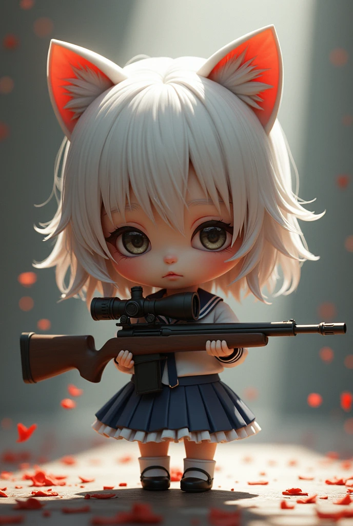 Chibi-chara Lolita girl wearing a sailor uniform with cat ears holding a sniper rifle
More mysterious and doll-like. A little more Japanese. More doll-like and not cute. More cute. The cute taste is fine. But a cuter face. Not anime-like. Doll-like.