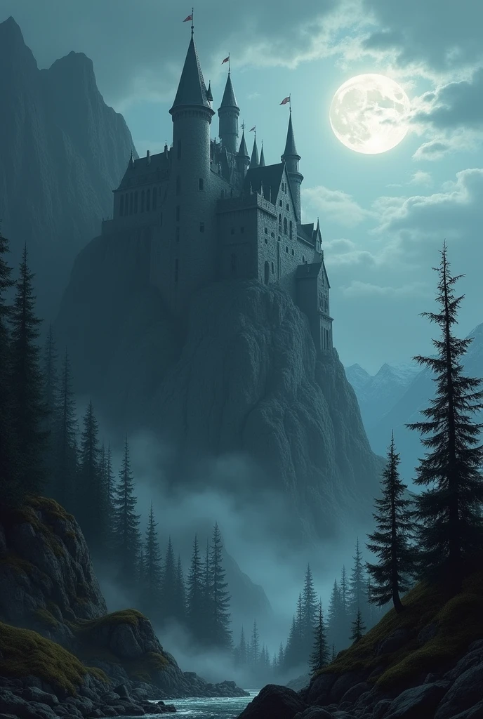 fantasy art, dark castle prison built into mountainside, menacing, concept art,
