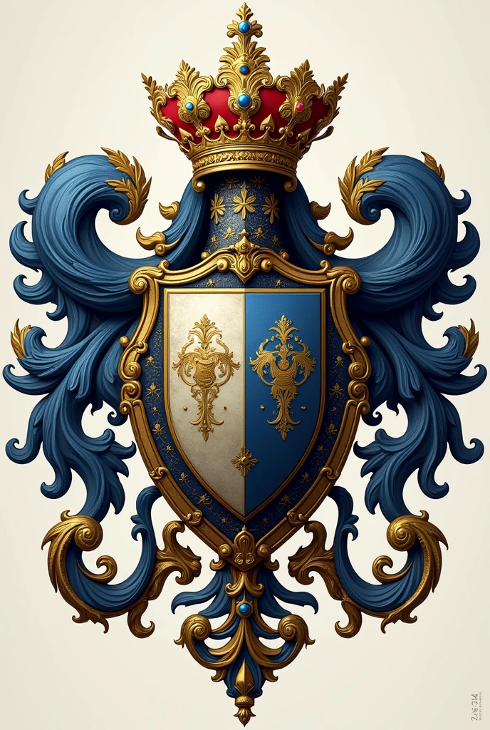 Create a Rincón Gómez family coat of arms that emphasizes the colors blue, black white and gold