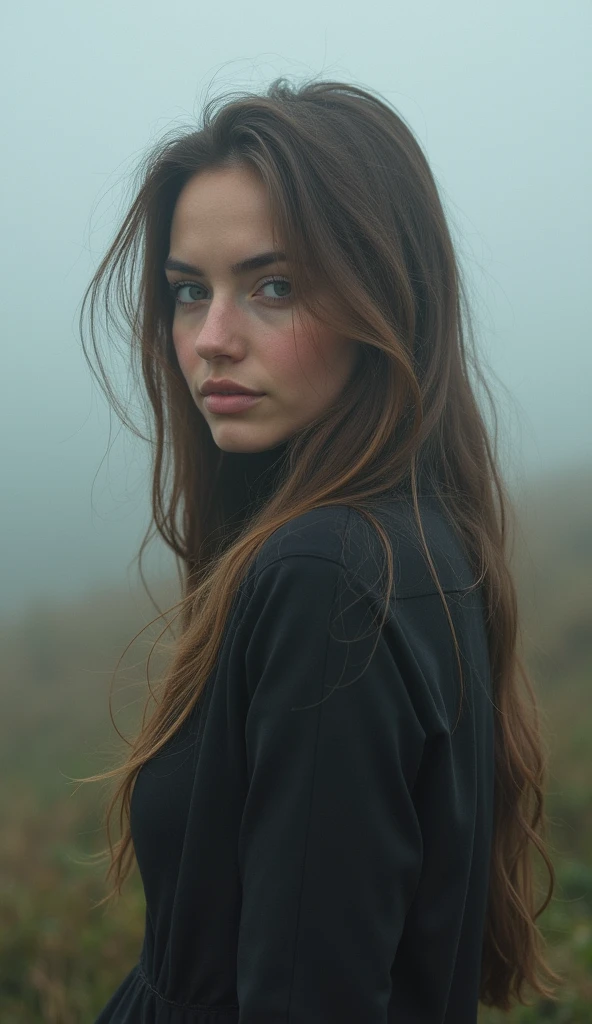 upper body, pretty face, woman, frezzing place, beata undine. morning mist