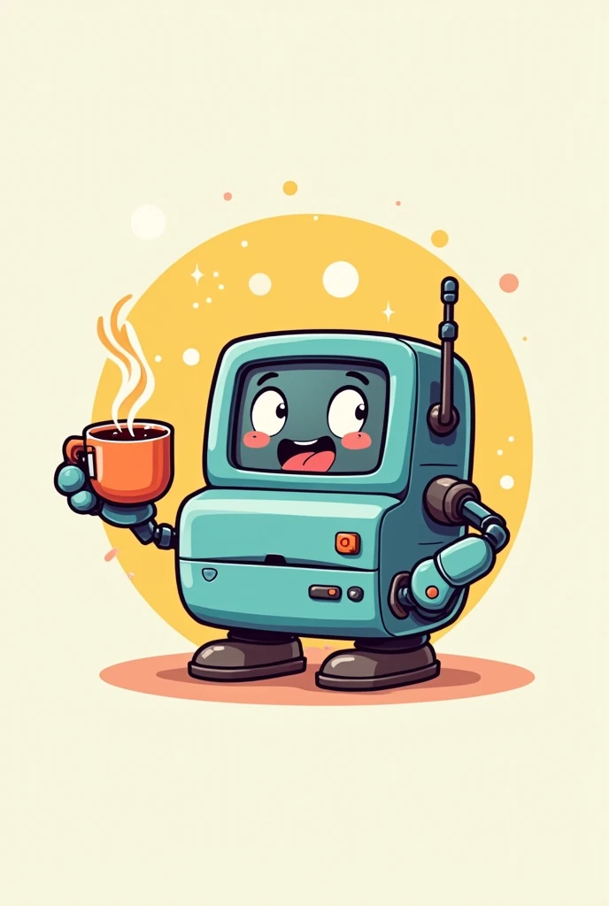 I want a happy logo printer with a mug in hand