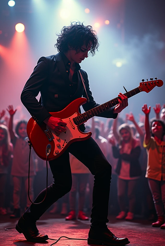 Generame a jack white performing the song seven nation army live in a public school in mexico