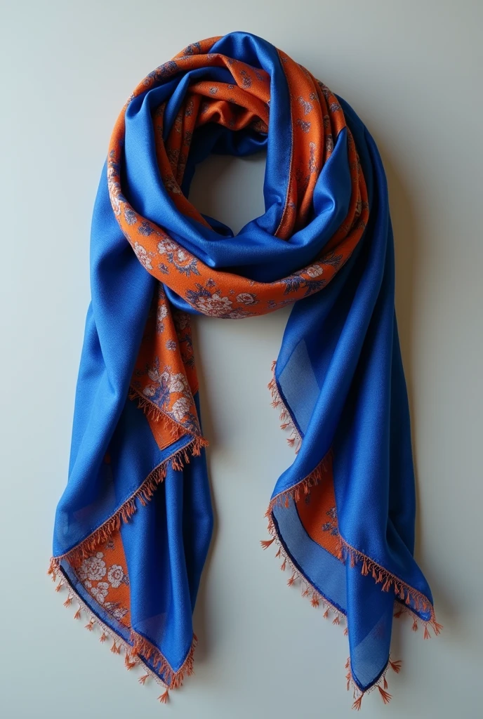 A blue silk scarf，Orange-embellished bank employee scarf