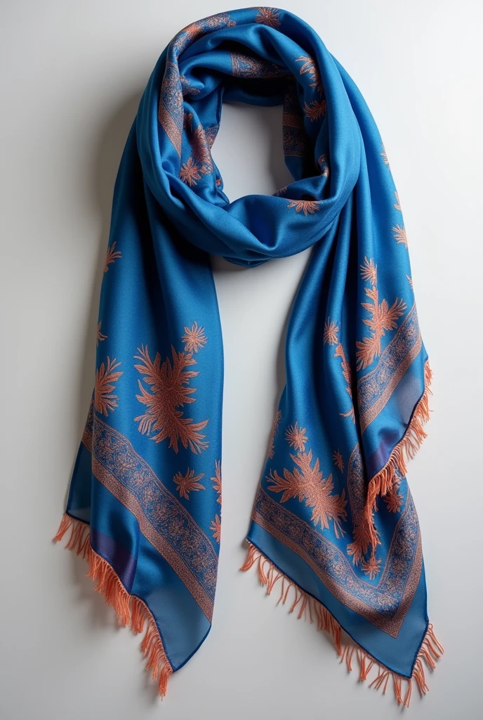 A blue silk scarf，Orange-embellished bank employee scarf