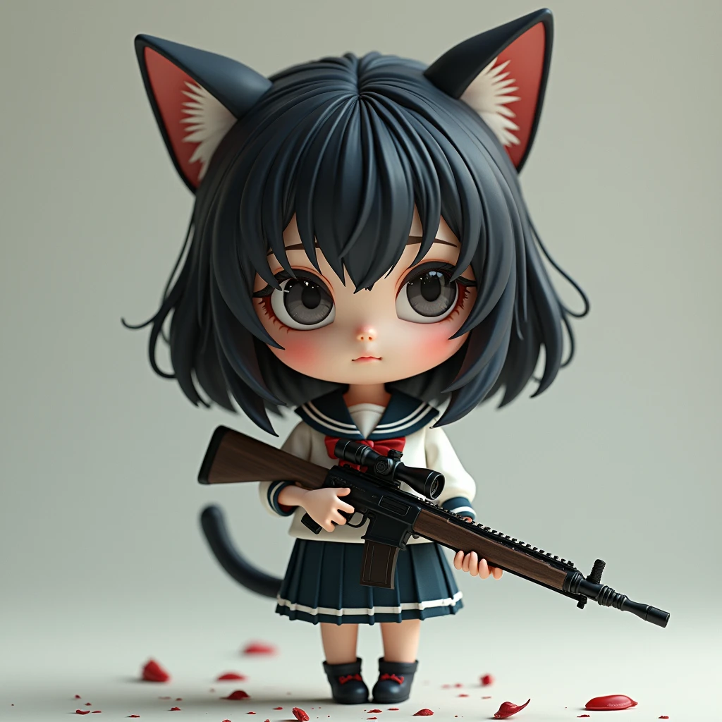 Chibi-chara Lolita girl wearing a sailor uniform with cat ears holding a sniper rifle
A more mysterious atmosphere, more doll-like, a bit more Japanese-style, more doll-like atmosphere, not cute, more cute, cute taste is fine, but a cuter face, so as not to look like an anime, a doll, Japanese-style doll, not like an anime, a Nendoroid