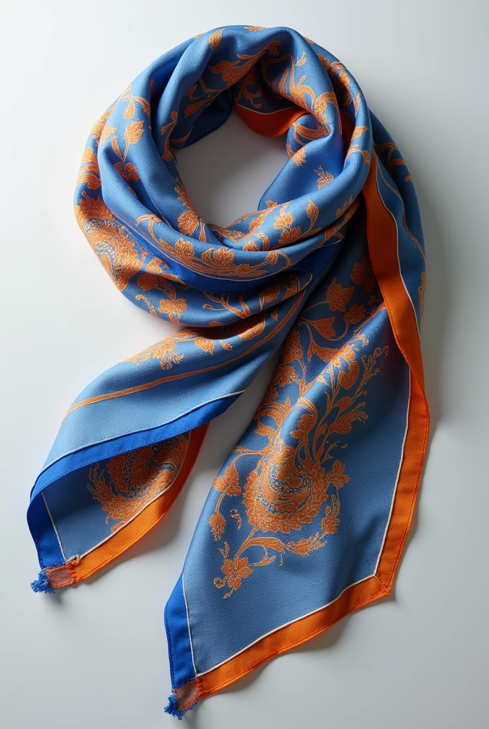 Square silk scarf,A blue silk scarf,Orange-embellished bank employee scarf