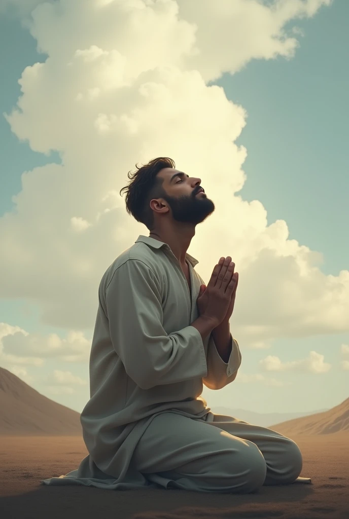 Man praying looking at the sky
