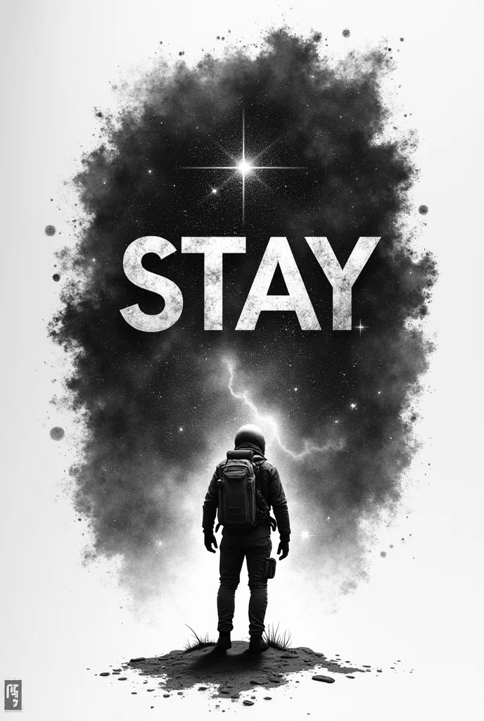 An Interestellar movie theme tattoo, in black and white with the word S.T.A.Y