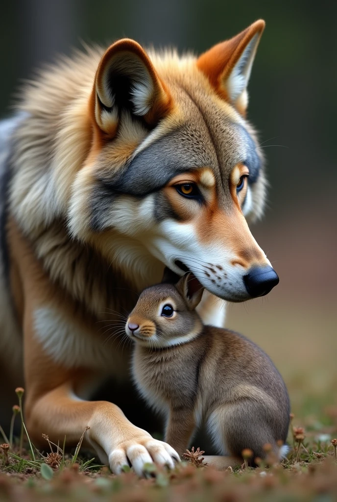 Male wolf with a knot having sex with a small bunny.
