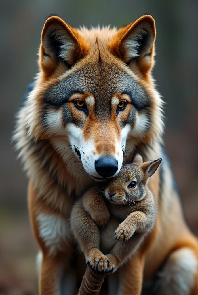 Male wolf with a knot having sex with a small bunny.