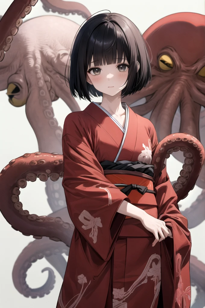octopus、Bobcut、Red kimono、girl