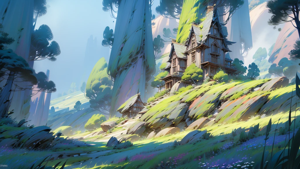 Otherworldly fantasy　grassland　landscape　beautiful　Fantasy　magic　wonder　Background image　Dense grass