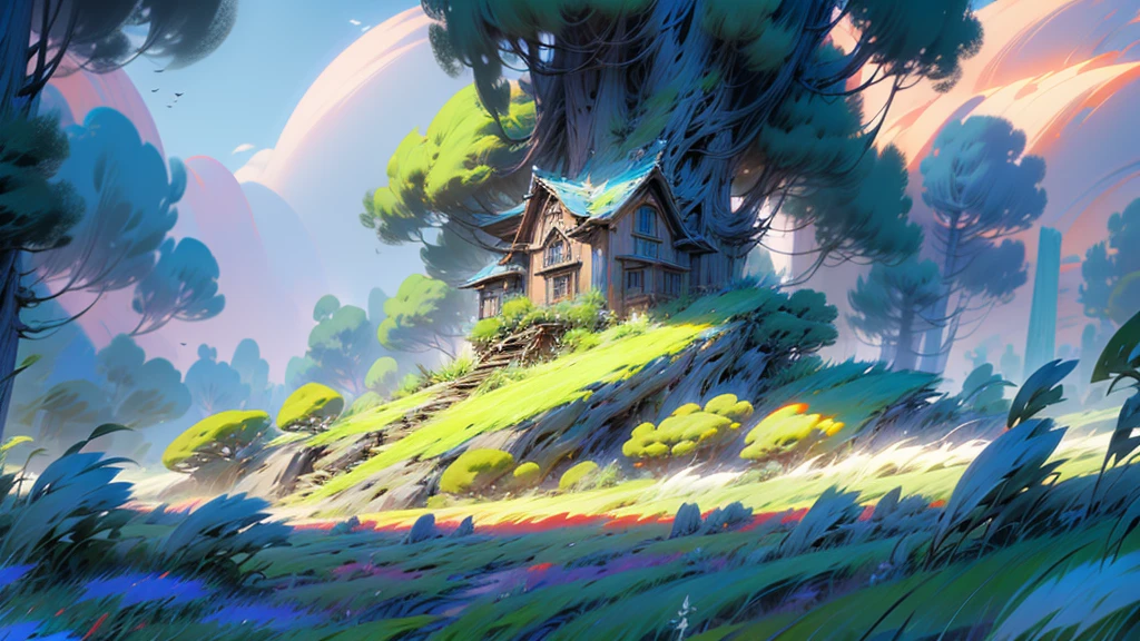 Otherworldly fantasy　grassland　landscape　beautiful　Fantasy　magic　wonder　Background image　Dense grass
