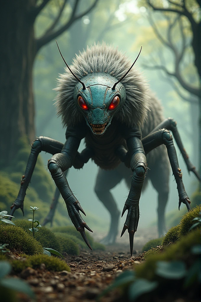 Fusion of a wolf with a giant praying mantis
